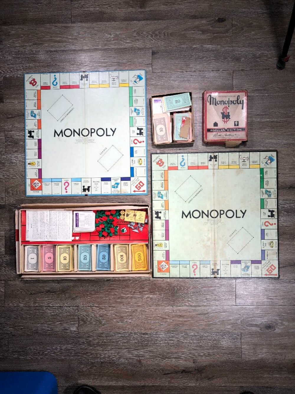 Vintage Monopoly Boards Wood Metal Pieces Money Cards Mixed Lot 1940's-1960's